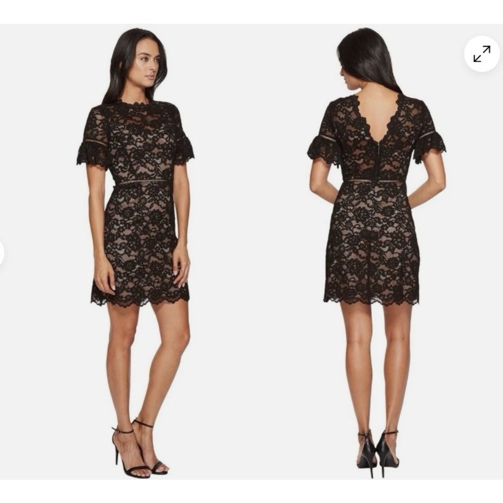 Rebecca Taylor Short Sleeve Open Back Lace Dress Black NWT Size 8 $495